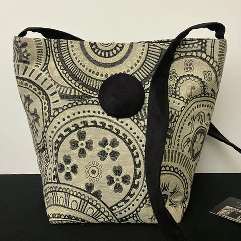 Large Crossbody Bag in Grays with Circle Designs