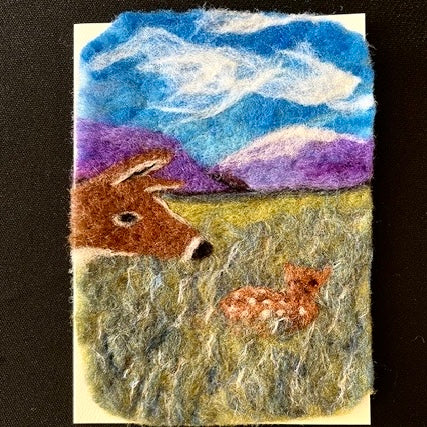 Doe and Fawn felted card