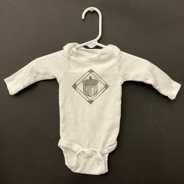 Onesie "Acorn" Long Sleeve White 0-3 mos