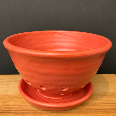 Coral Red Orange Colander with Saucer