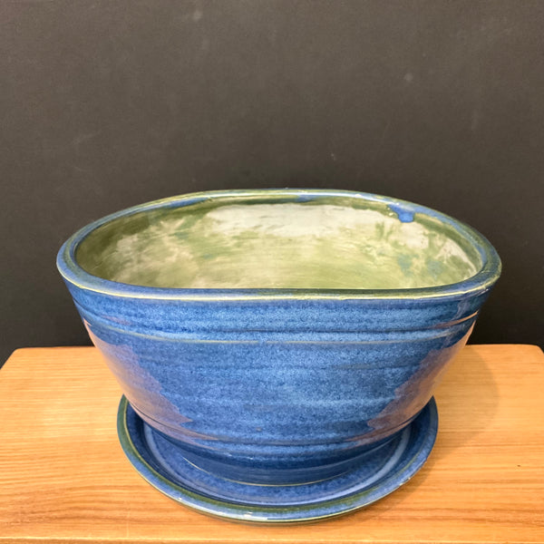 Blue & Green Planter with Saucer