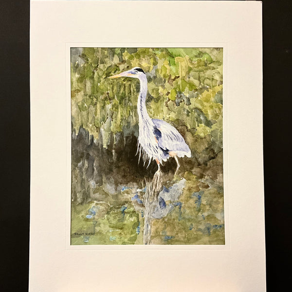 Heron- matted Print of watercolor painting