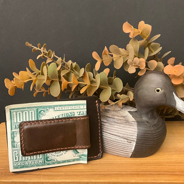 Leather Magnetic Money Clip Brown