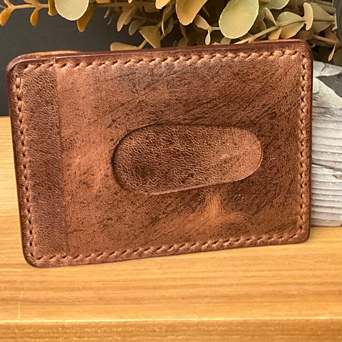 Minimalist Handcrafted Leather Card Wallet Distressed Brown