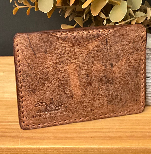 Minimalist Handcrafted Leather Card Wallet Distressed Brown