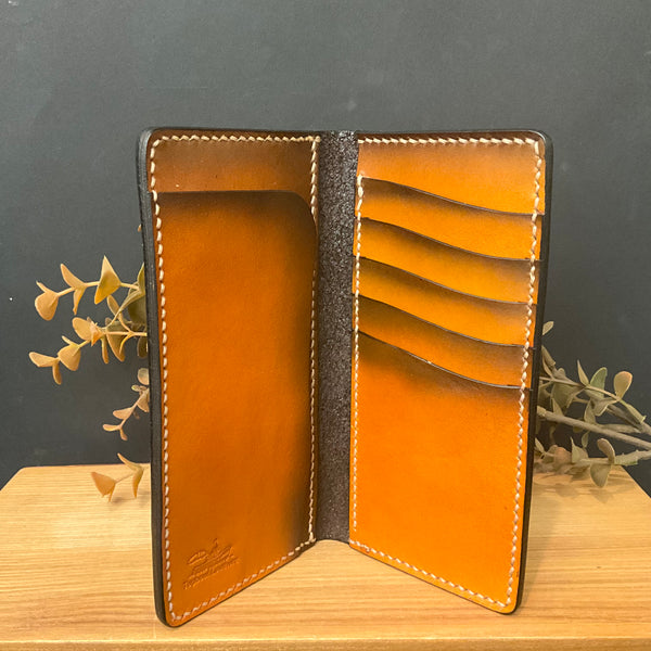 Men's Leather Long Wallet Matte Brown Orange Interior