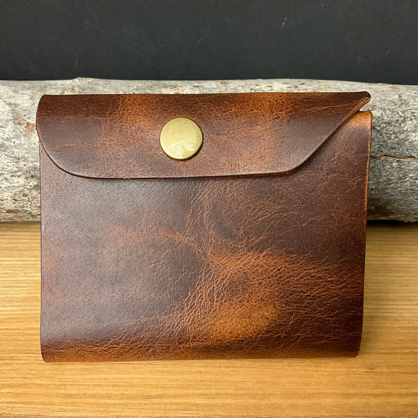 Leather Minimalist Tri-Fold Wallet Distressed Brown