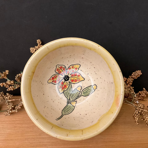 Mini Bowl Cream with Yellow Trim with Flower