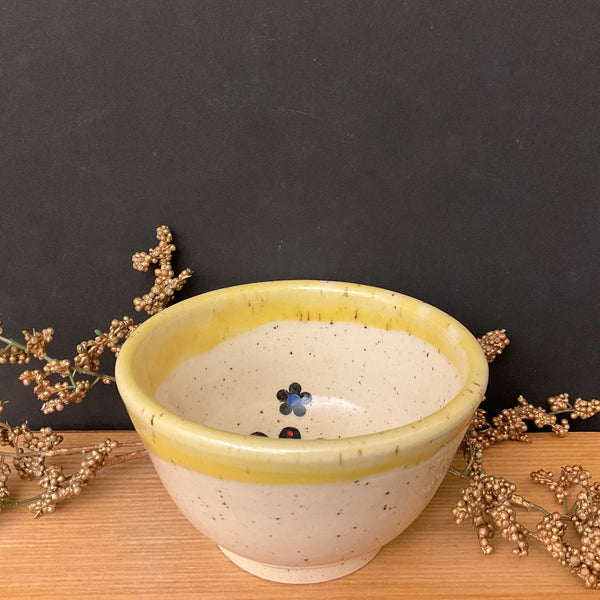 Mini Bowl Cream with Yellow Trim with Folk Flower