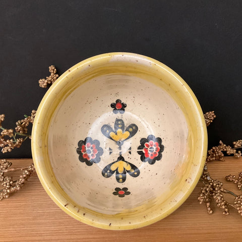 Mini Bowl Cream with Yellow Trim with Folk Pattern