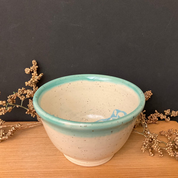 Mini Bowl Cream Turquoise Trim with Aqua Floral