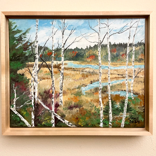 “Meandering Through the Birches” Original Framed Oil Painting,