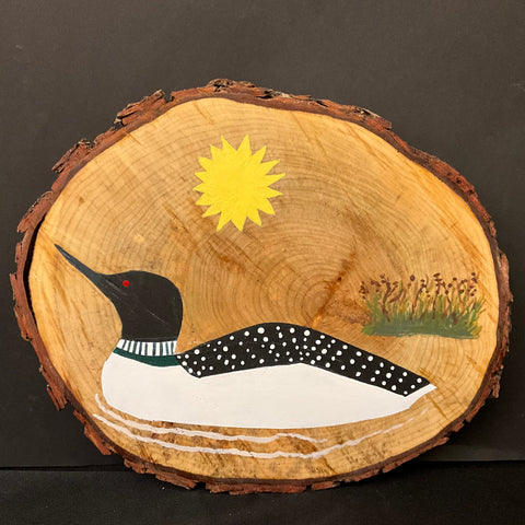 Loon on Live Edge Wood Slice Wreath 10" x 12"