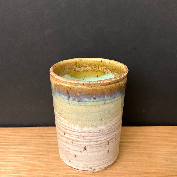 Tumbler Cream with Green and Blue Drip Rim