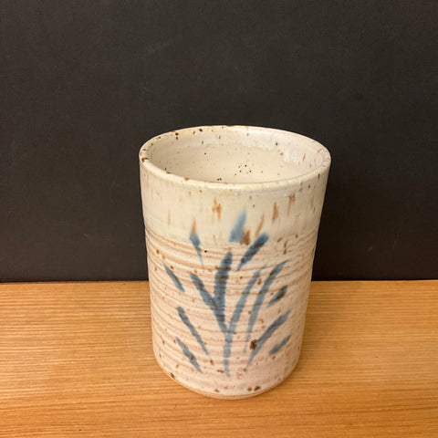 Tumbler Cream and Brown with Blue Wheat Design