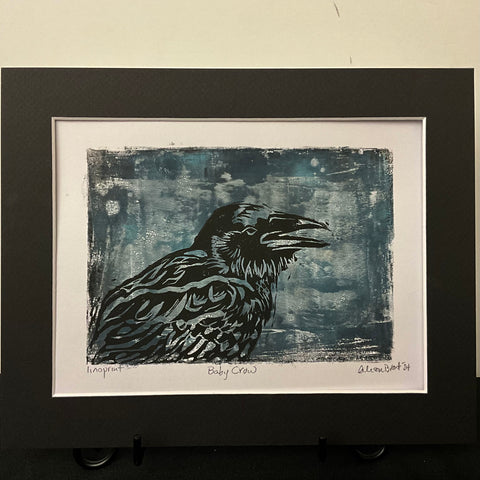 Baby Crow Linocut Print