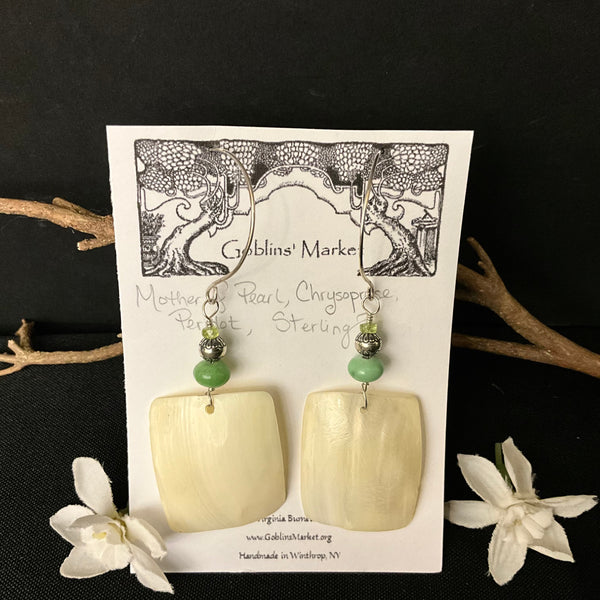 Earrings - Mother of Pearl & Chrysoprase