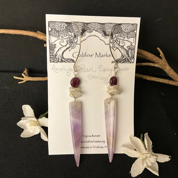 Earrings - Amethyst Spikes