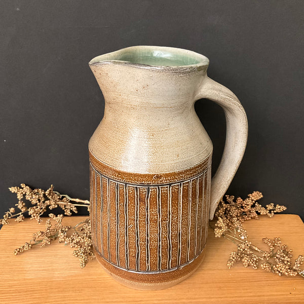 Beige & Brown Stoneware Pitcher