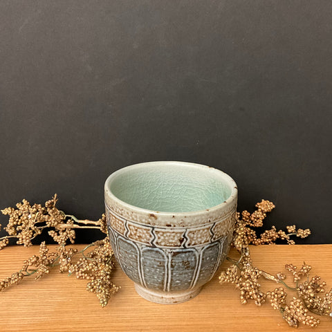 Blue Grey Salt Glazed Tea Bowl with Arches decoration