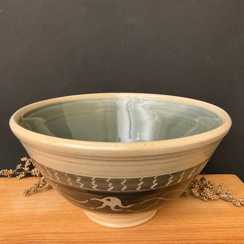 Cream & Brown Medium Salt Glazed Bowl