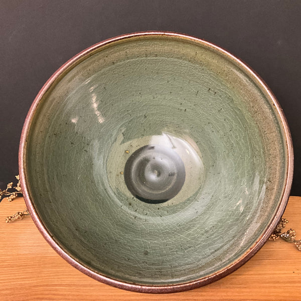 Brown & Olive Medium Salt Glazed Bowl with creatures