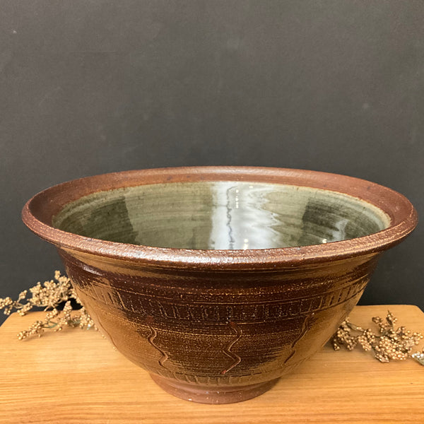 Brown & Olive Medium Salt Glazed Bowl