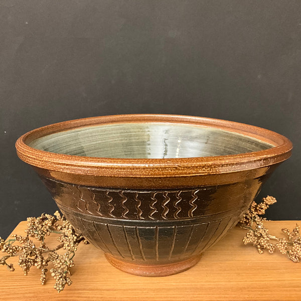 Brown & Olive Medium Salt Glazed Bowl