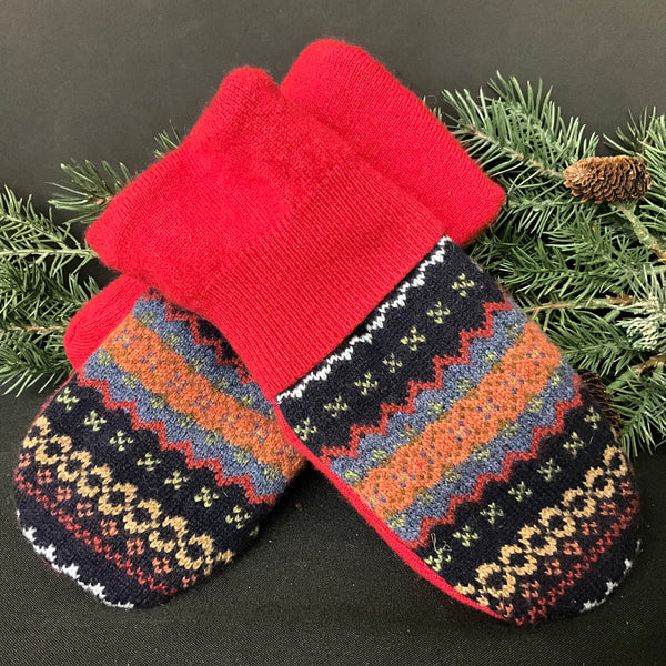 “Upcycled" Wool Mittens Multicolor Fairisle Pattern