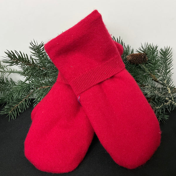 “Upcycled" Cashmere Wool Mittens in Red