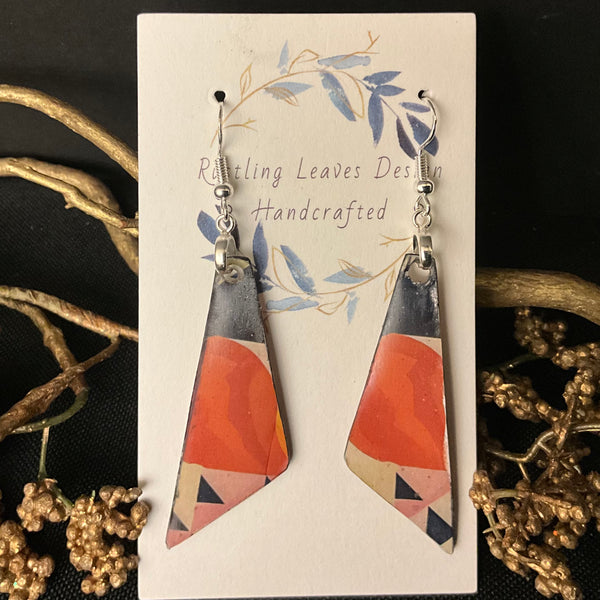 Orange & Black geometric triangle Earrings