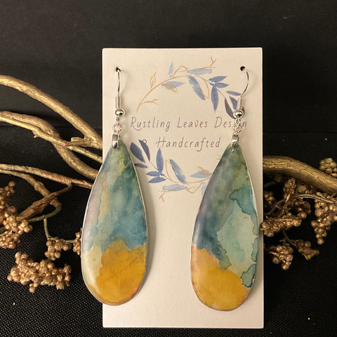 lg.  Turquoise & Gold Teardrop Earrings