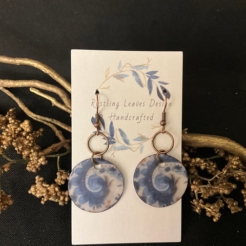 Denim Blue & White Spiral Circle Earrings