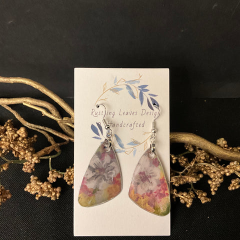 Pink & White Floral Triangle Earrings