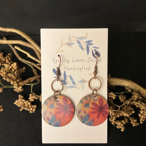 sm. Peach & Turquoise Circle Earrings - copper hoops