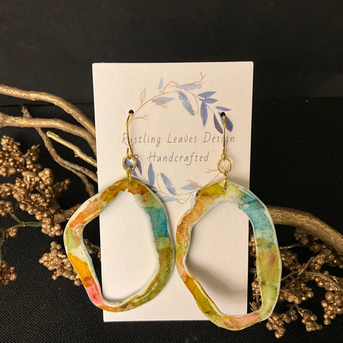 Aqua & Olive Inked Wobbly Hoop Earrings