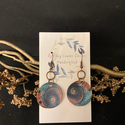 sm. Turquoise & Peach Spiral Circle Earrings