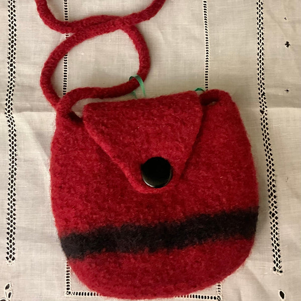 Red Felted Crossbody Bag with Black Stripe