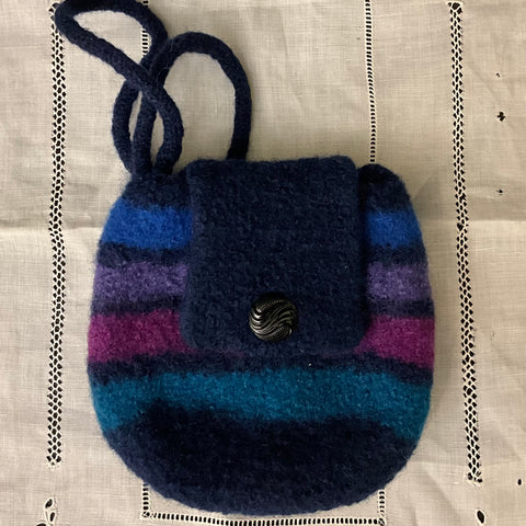 Dark Blue Felted Crossbody Bag with multi stripes