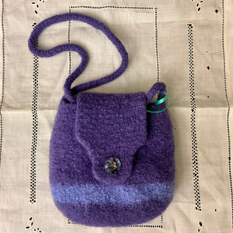 Purple Felted Crossbody Bag with Lavendar Stripe