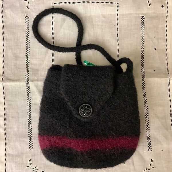 Black Felted Crossbody Bag with Red Stripe