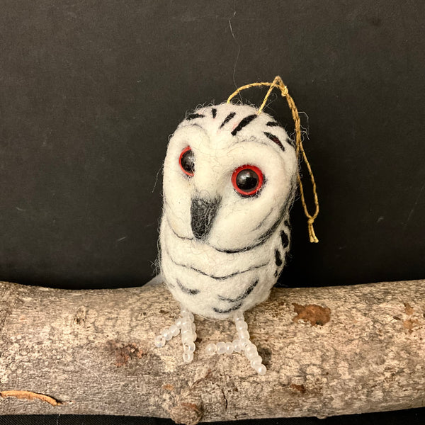 Snowy Owl Needlefelted Ornament  w/ feet DO NOT WASH