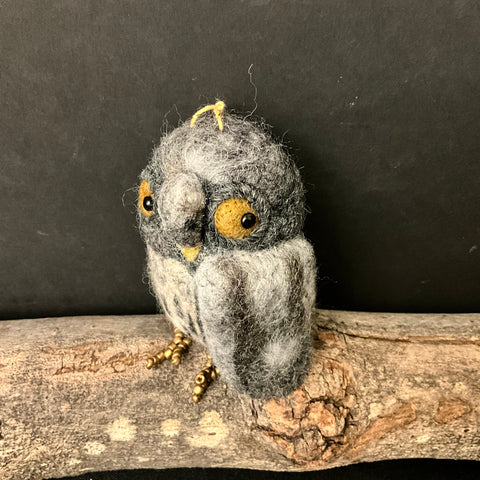 Boreal Owl Needlefelted Ornament w/ Feet DO NOT WASH