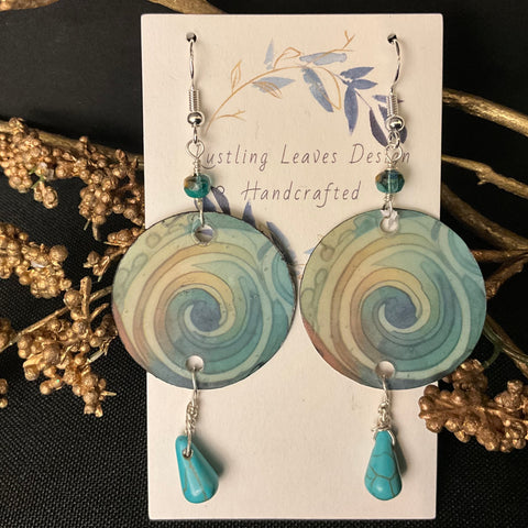 Lg Teal Swirl Circles Earrings