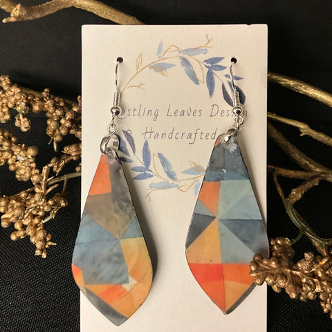 Blue & Orange geometric pattern Kite Earrings