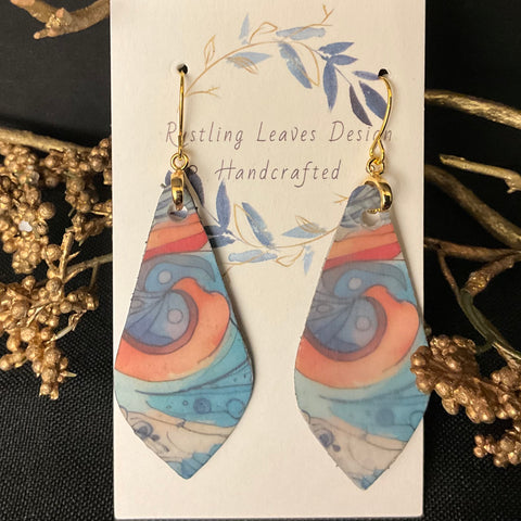 Aqua & Coral Pink Swirl Kite Earrings