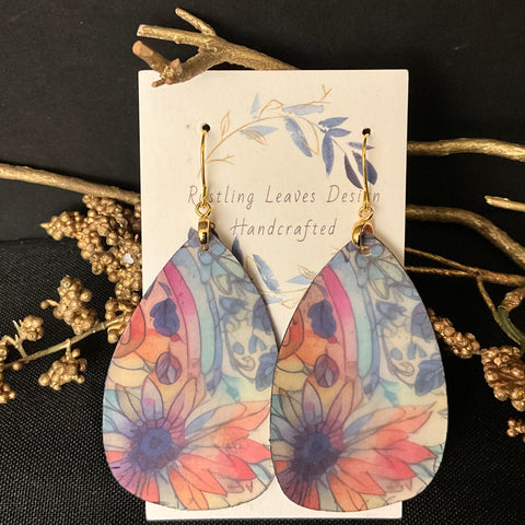 Lg Floral Rainbow Teardrop Earrings