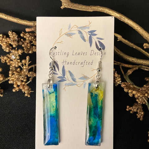 Blue & Green Ink Drop Rectangle Earrings