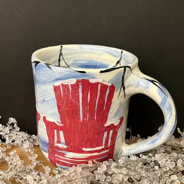 Mug Winter Scene with Red Adirondack Chair