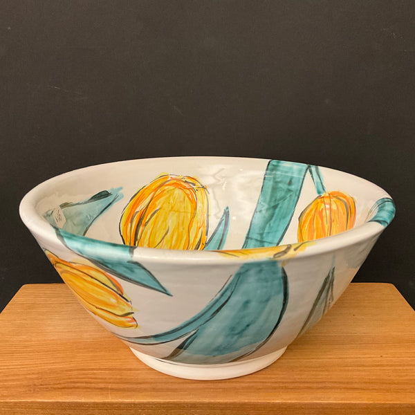 Deep Bowl with Yellow Orange Tulips